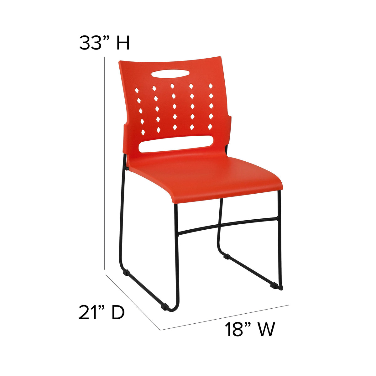 Orange |#| 881 lb. Capacity Orange Sled Base Stack Chair with Carry Handle & Air-Vent Back