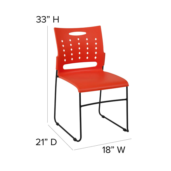 Orange |#| 881 lb. Capacity Orange Sled Base Stack Chair with Carry Handle & Air-Vent Back