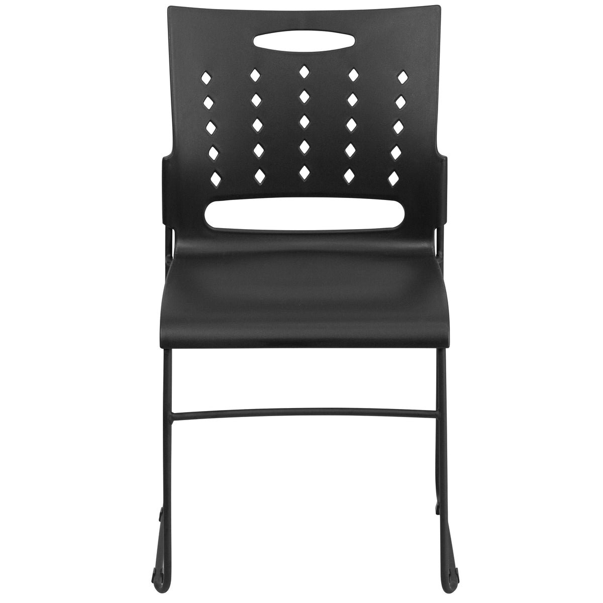 Black |#| 881 lb. Capacity Black Sled Base Stack Chair with Carry Handle and Air-Vent Back