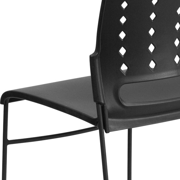 Black |#| 881 lb. Capacity Black Sled Base Stack Chair with Carry Handle and Air-Vent Back