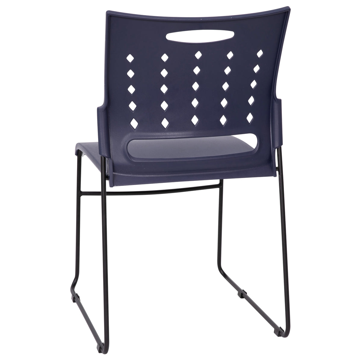 Navy |#| 881 lb. Capacity Gray Sled Base Stack Chair with Carry Handle & Air-Vent Back