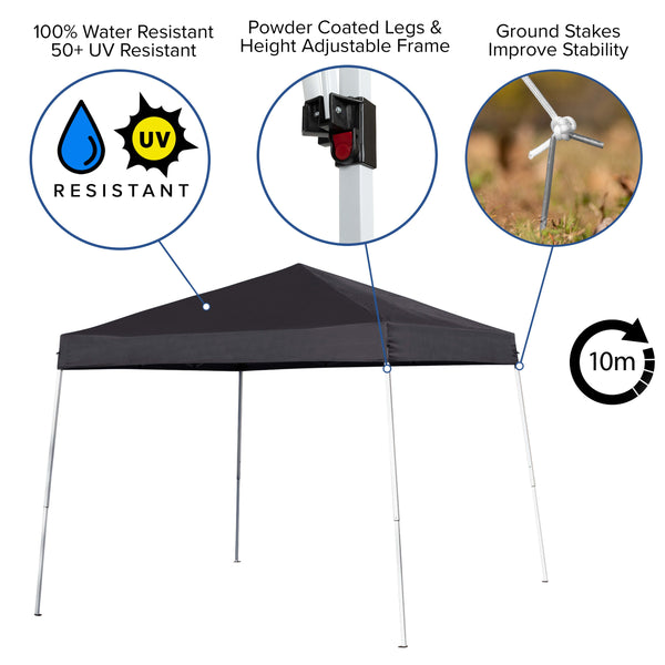 Black |#| 8'x8' Black Weather Resistant Easy Pop Up Slanted Leg Canopy Tent with Carry Bag