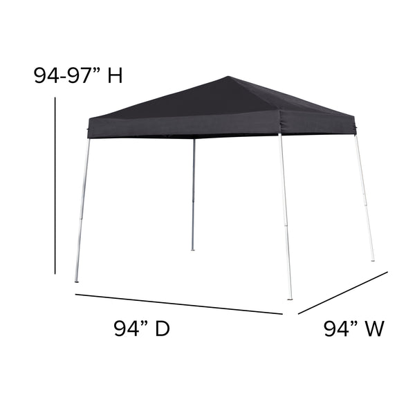 Black |#| 8'x8' Black Weather Resistant Easy Pop Up Slanted Leg Canopy Tent with Carry Bag