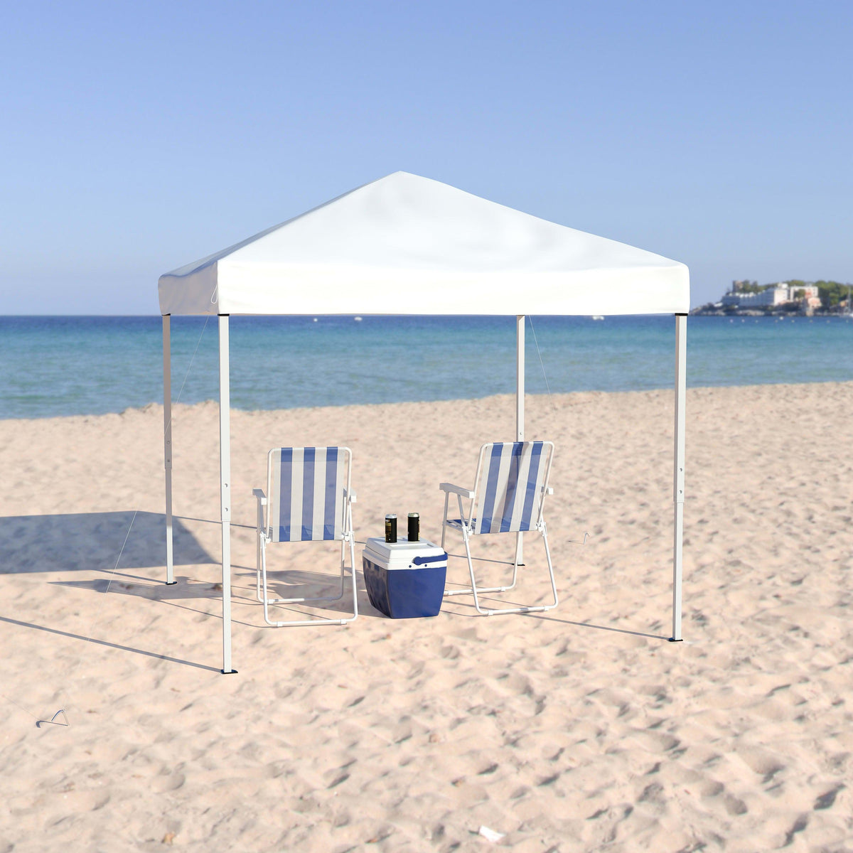 White |#| 8'x8' White Weather Resistant Easy Pop Up Slanted Leg Canopy Tent with Carry Bag