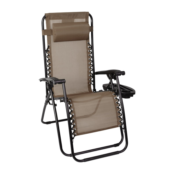 Brown |#| 2 Pack Adjustable Mesh Zero Gravity Lounge Chair with Cup Holder Tray - Brown