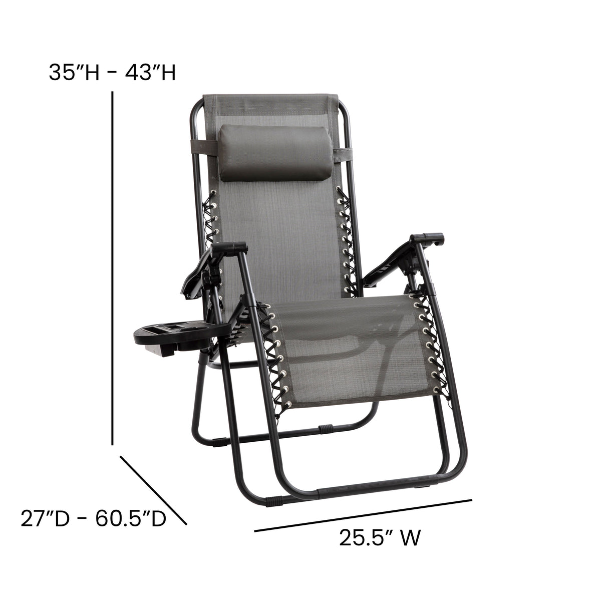 Gray |#| 2 Pack Adjustable Mesh Zero Gravity Lounge Chair with Cup Holder Tray - Gray