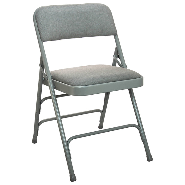 Grey Fabric/Grey Metal |#| Grey Padded Metal Folding Chair - Grey 1-in Fabric Seat