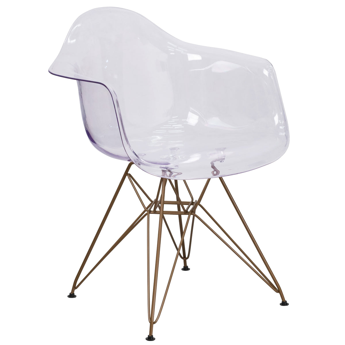 Transparent Side Chair with Arms and Gold Base - Accent & Side Chair