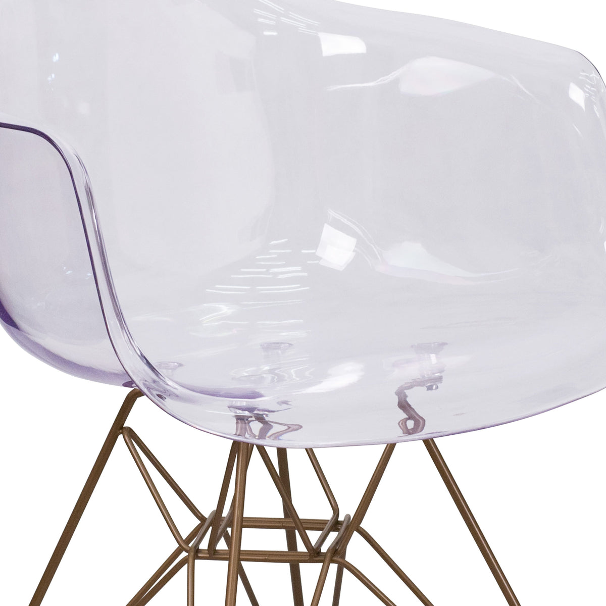 Transparent Side Chair with Arms and Gold Base - Accent & Side Chair