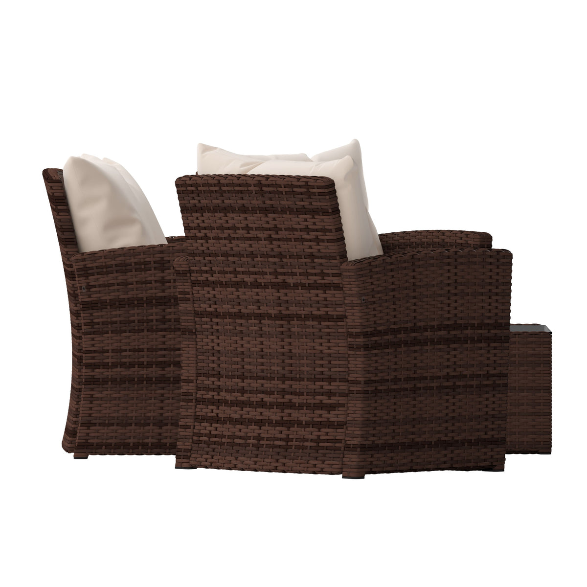 Beige Cushions/Brown Frame |#| 4 PC Brown Patio Set with Beige Back Pillows & Seat Cushions - Outdoor Seating