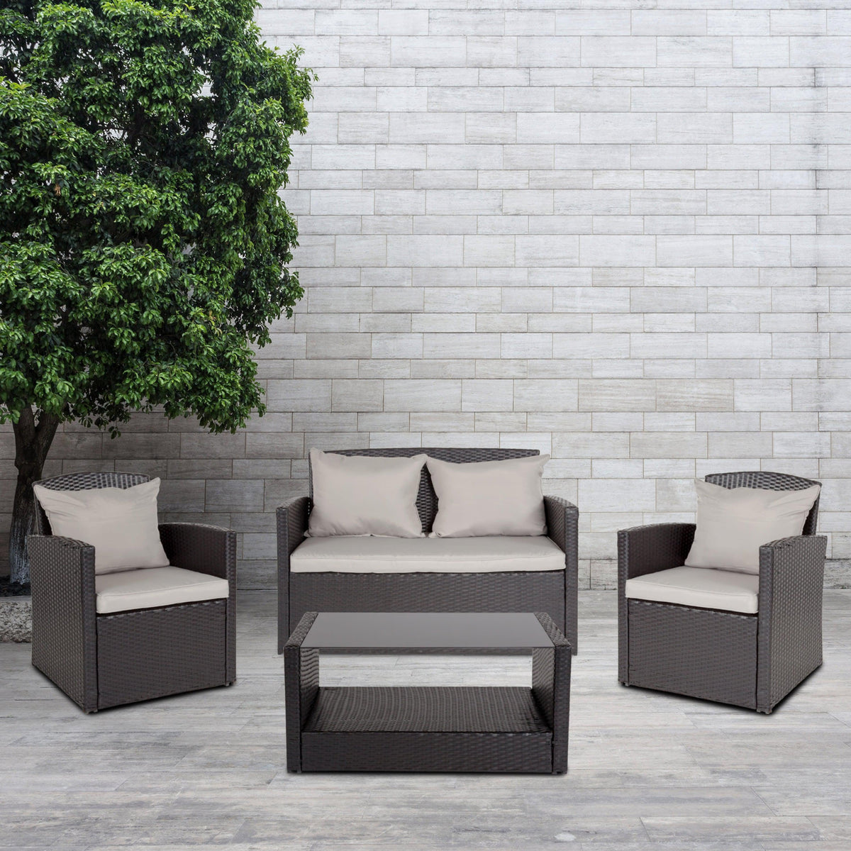 Gray Cushions/Black Frame |#| 4 Piece Black Patio Set with Gray Back Pillows & Seat Cushions - Outdoor Seating