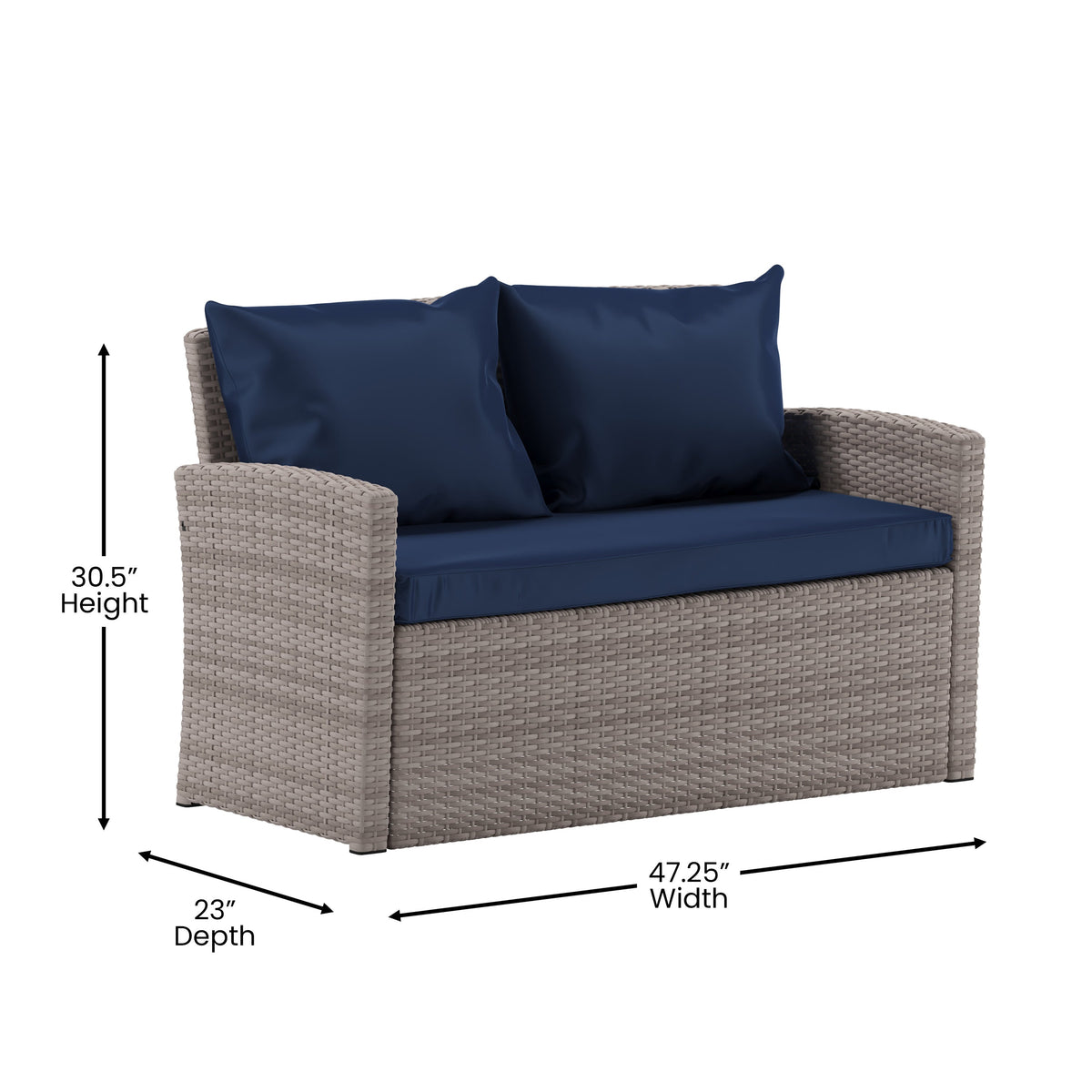 Navy Cushions/Light Gray Frame |#| 4 PC Lt Gray Patio Set with Navy Back Pillows & Seat Cushions - Outdoor Seating