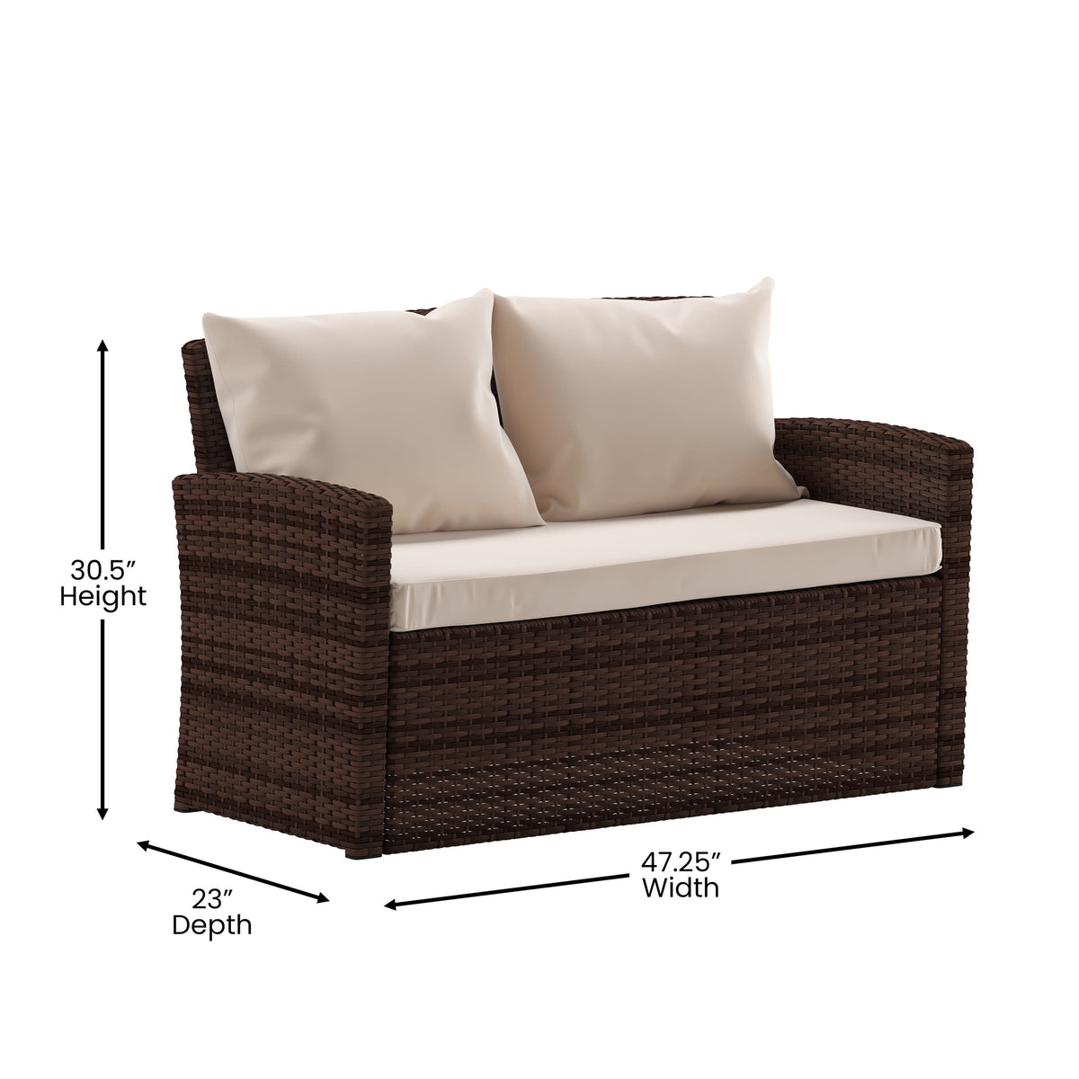 Beige Cushions/Brown Frame |#| 4 PC Brown Patio Set with Beige Back Pillows & Seat Cushions - Outdoor Seating