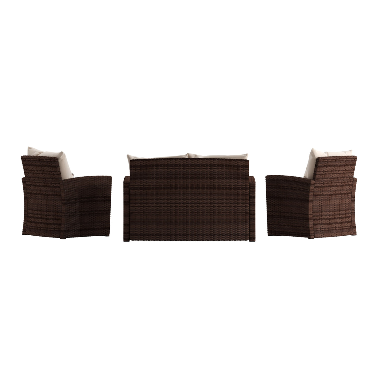 Beige Cushions/Brown Frame |#| 4 PC Brown Patio Set with Beige Back Pillows & Seat Cushions - Outdoor Seating