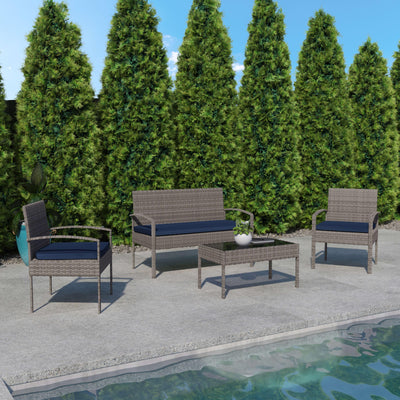 Aransas Series 4 Piece Patio Set with Steel Frame and Cushions