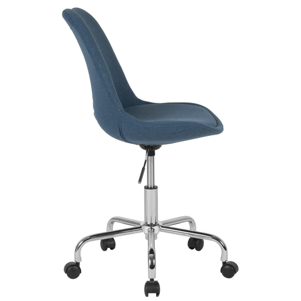 Blue |#| Mid-Back Blue Fabric Task Office Chair with Pneumatic Lift and Chrome Base
