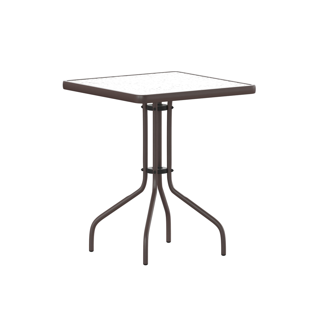 Clear/Bronze |#| 23.5inch Square Tempered Glass Metal Table with Smooth Ripple Design Top