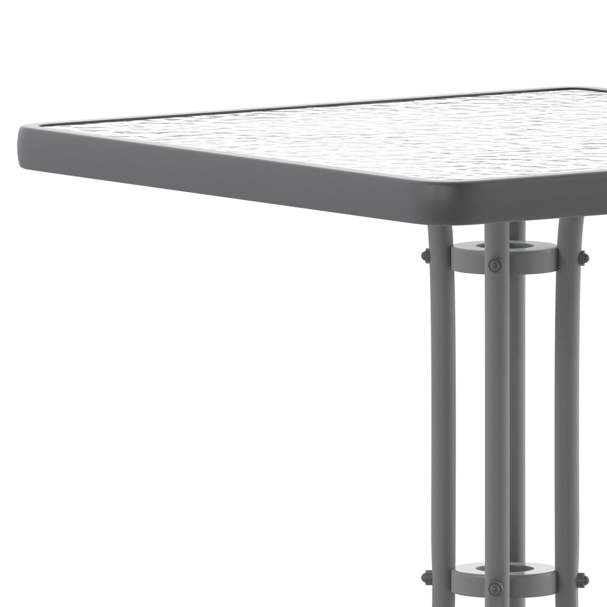 Clear/Silver |#| 23.5inch Square Tempered Glass Metal Table with Smooth Ripple Design Top