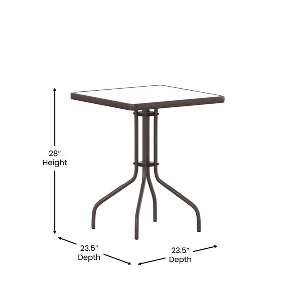 Clear/Bronze |#| 23.5inch Square Tempered Glass Metal Table with Smooth Ripple Design Top