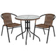 Clear/Dark Brown |#| 28inch RD Glass Metal Table w/ Dk Brown Rattan Edging & 2 Dk Brown Rattan Chairs