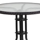 Clear/Black Rattan |#| 28inch Round Tempered Glass Metal Table with Black Rattan Edging