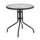 Clear/Black Rattan |#| 28inch Round Tempered Glass Metal Table with Black Rattan Edging