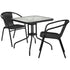 Barker 28'' Square Glass Metal Table with Rattan Edging and 2 Rattan Stack Chairs
