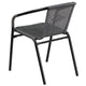 Clear/Gray |#| 28inch SQ Glass Metal Table with Gray Rattan Edging and 4 Gray Rattan Stack Chairs