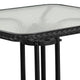 Clear/Black Rattan |#| 28inch Square Tempered Glass Metal Table with Black Rattan Edging