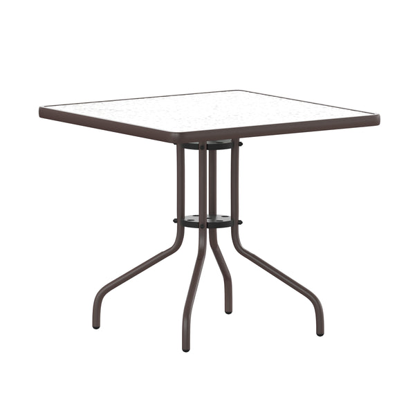 Clear/Bronze |#| 31.5inch Square Tempered Glass Metal Table with Smooth Ripple Design Top