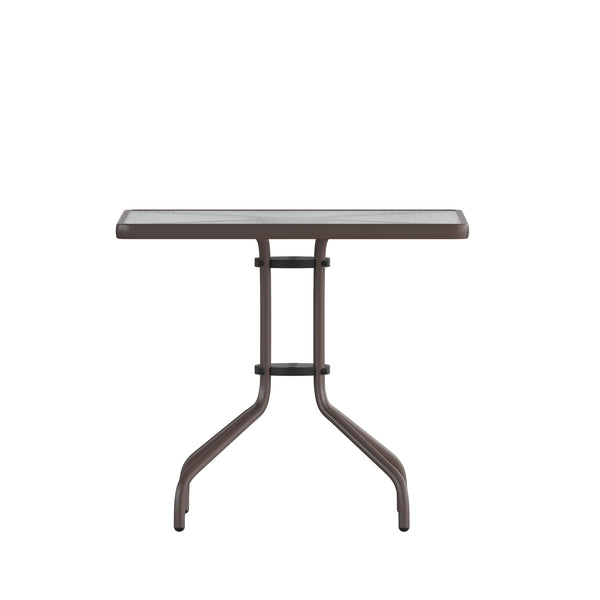 Clear/Bronze |#| 31.5inch Square Tempered Glass Metal Table with Smooth Ripple Design Top