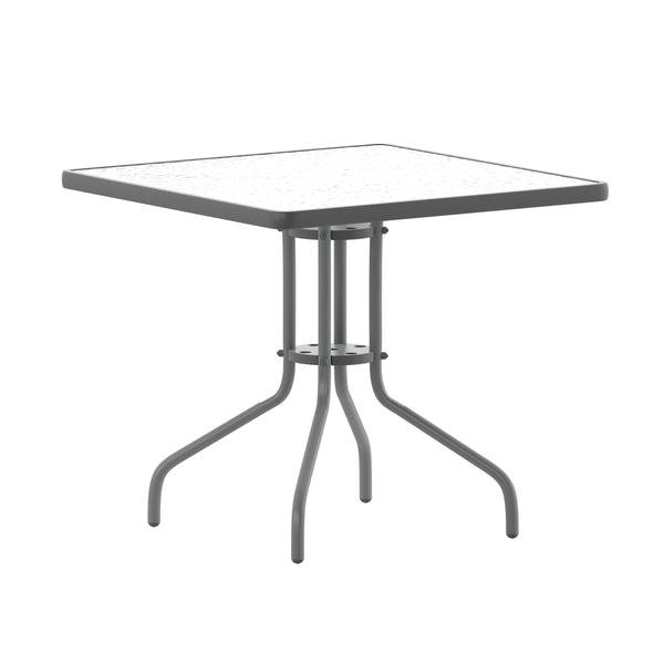 Clear/Silver |#| 31.5inch Square Tempered Glass Metal Table with Smooth Ripple Design Top