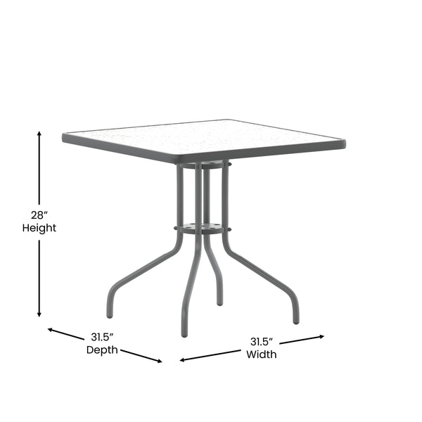 Clear/Silver |#| 31.5inch Square Tempered Glass Metal Table with Smooth Ripple Design Top