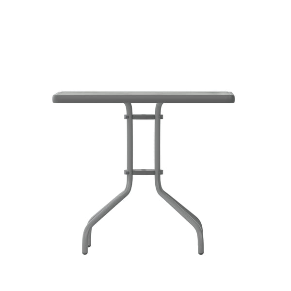 Clear/Silver |#| 31.5inch Square Tempered Glass Metal Table with Smooth Ripple Design Top