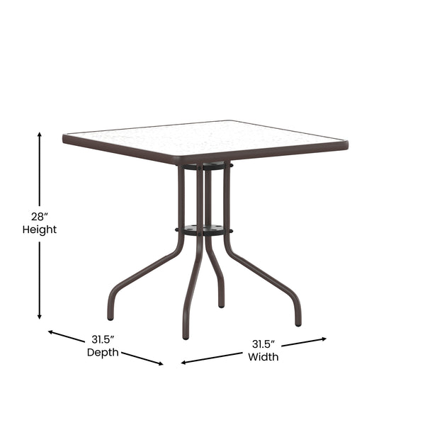 Clear/Bronze |#| 31.5inch Square Tempered Glass Metal Table with Smooth Ripple Design Top