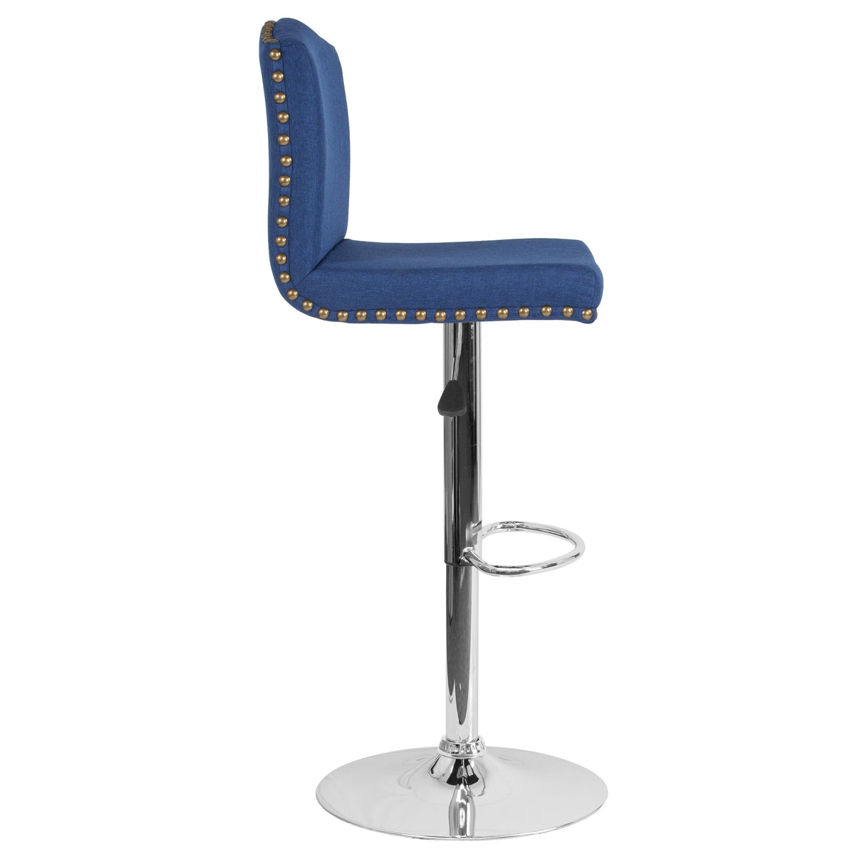 Blue Fabric |#| Adjustable Height Crown Back Barstool with Accent Nail Trim in Blue Fabric