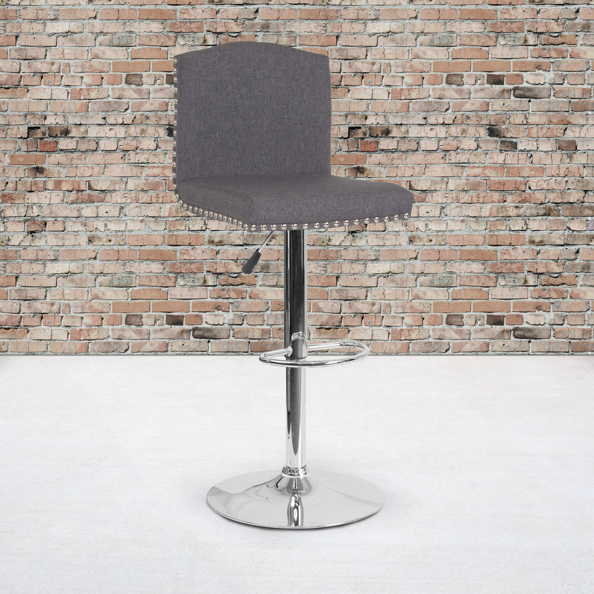 Gray LeatherSoft |#| Adjustable Height Crown Back Barstool with Accent Nail Trim in Gray LeatherSoft