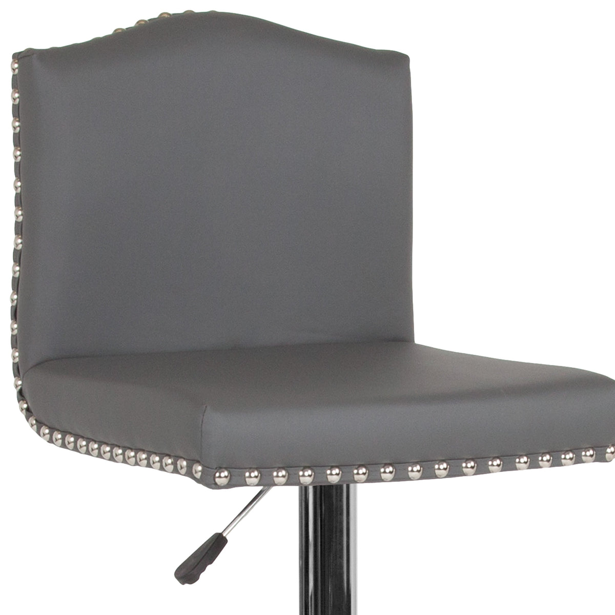 Gray LeatherSoft |#| Adjustable Height Crown Back Barstool with Accent Nail Trim in Gray LeatherSoft