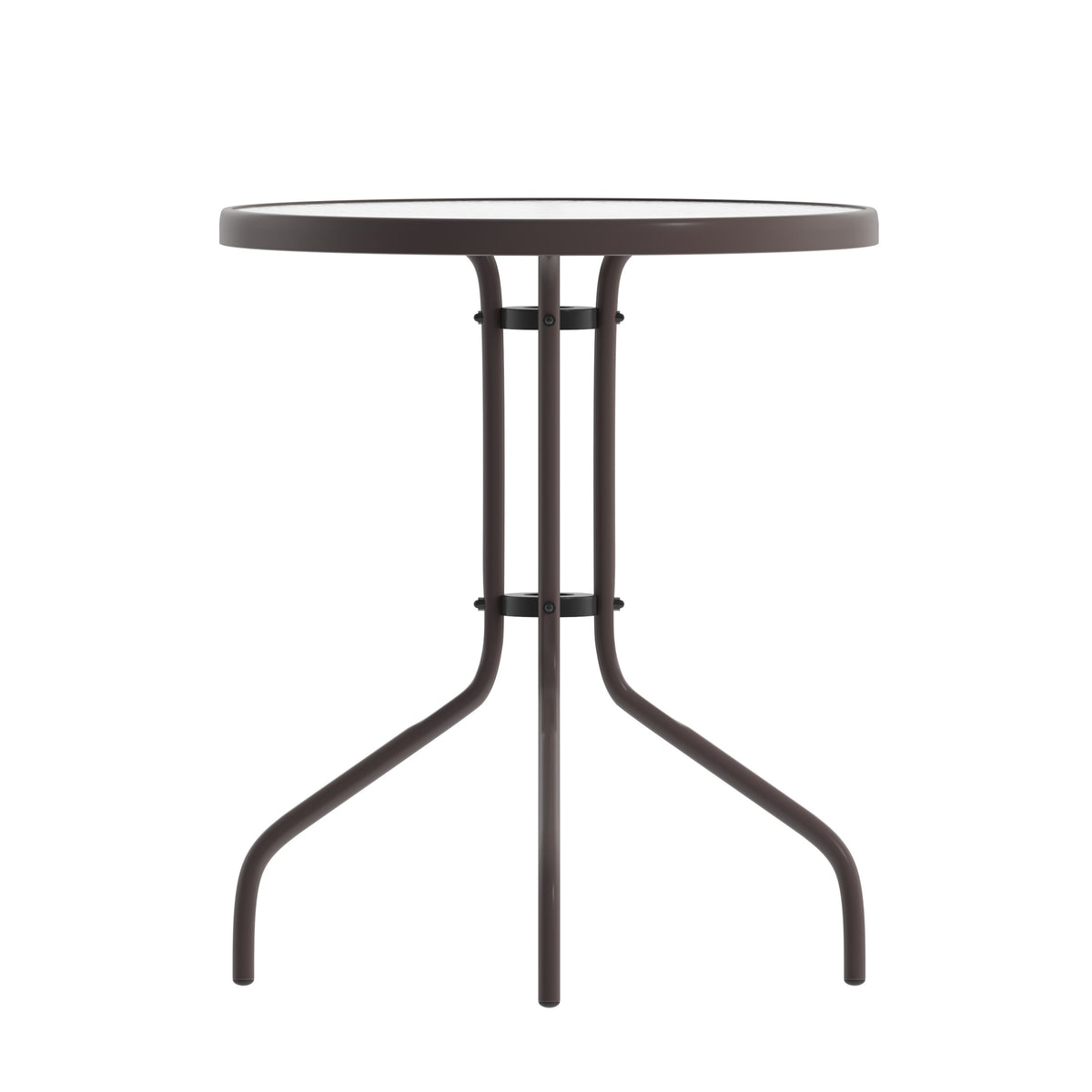 Clear/Bronze |#| 23.75inch Round Tempered Glass Metal Table with Smooth Ripple Design Top - Bronze