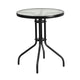 Clear/Black |#| 23.75inch Round Tempered Glass Metal Table with Smooth Ripple Design Top