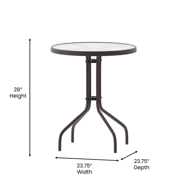 Clear/Bronze |#| 23.75inch Round Tempered Glass Metal Table with Smooth Ripple Design Top - Bronze