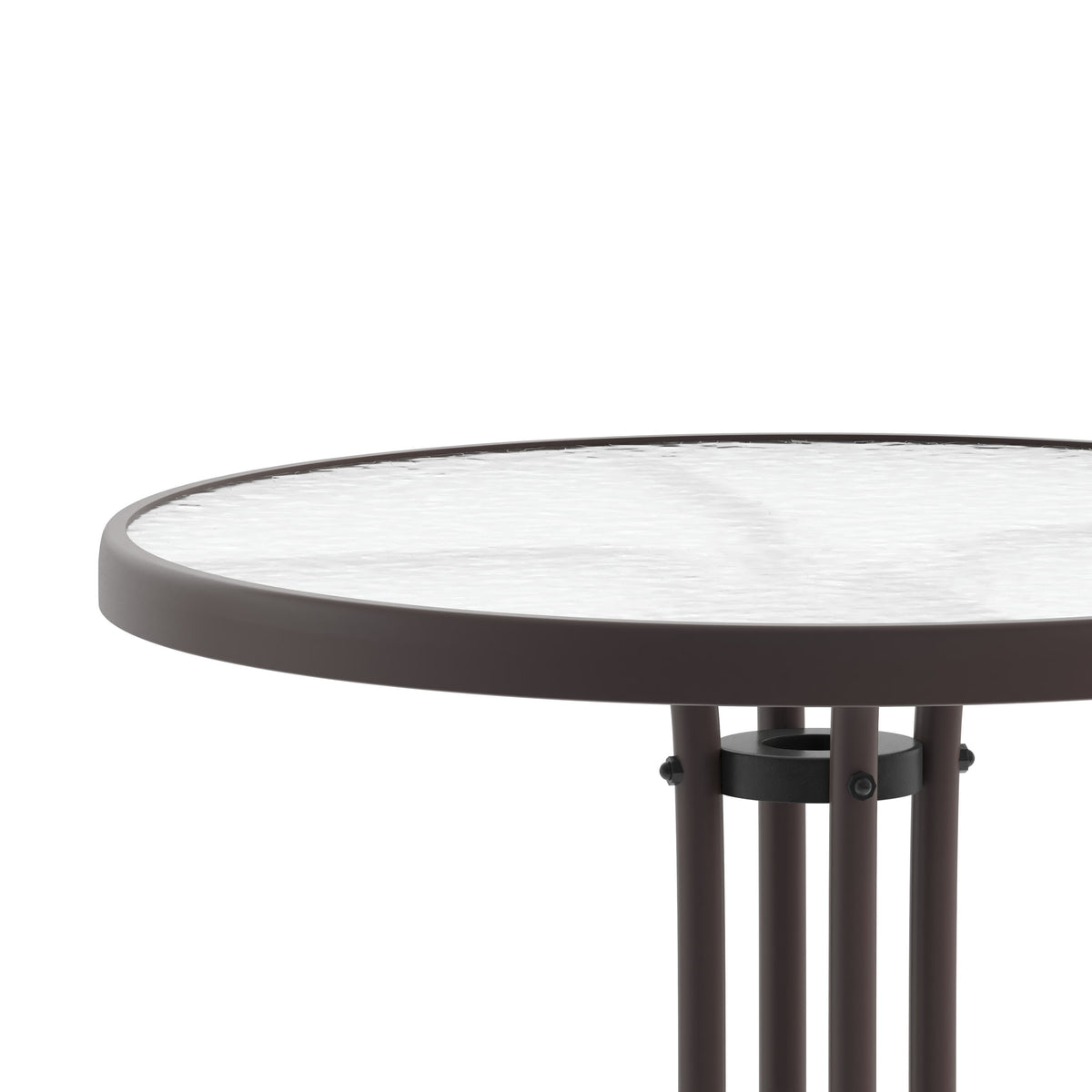 Clear/Bronze |#| 23.75inch Round Tempered Glass Metal Table with Smooth Ripple Design Top - Bronze