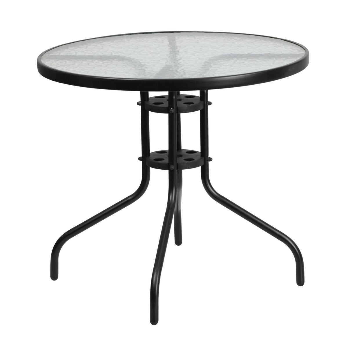 Clear/Black |#| 31.5inch Round Tempered Glass Metal Table with Smooth Ripple Design Top