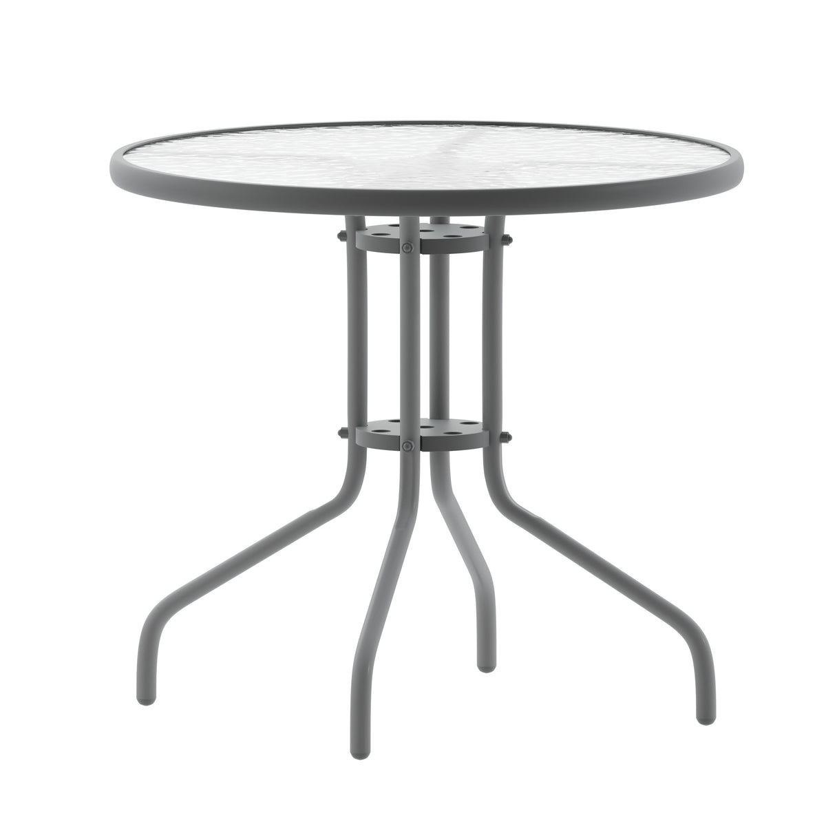 Clear/Silver |#| 31.5inch Round Tempered Glass Metal Table with Smooth Ripple Design Top
