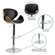 Beech |#| Beech Bentwood Adjustable Height Barstool with Curved Back and Black Vinyl Seat