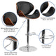 Walnut |#| Walnut Bentwood Adjustable Height Barstool with Curved Back and Black Vinyl Seat