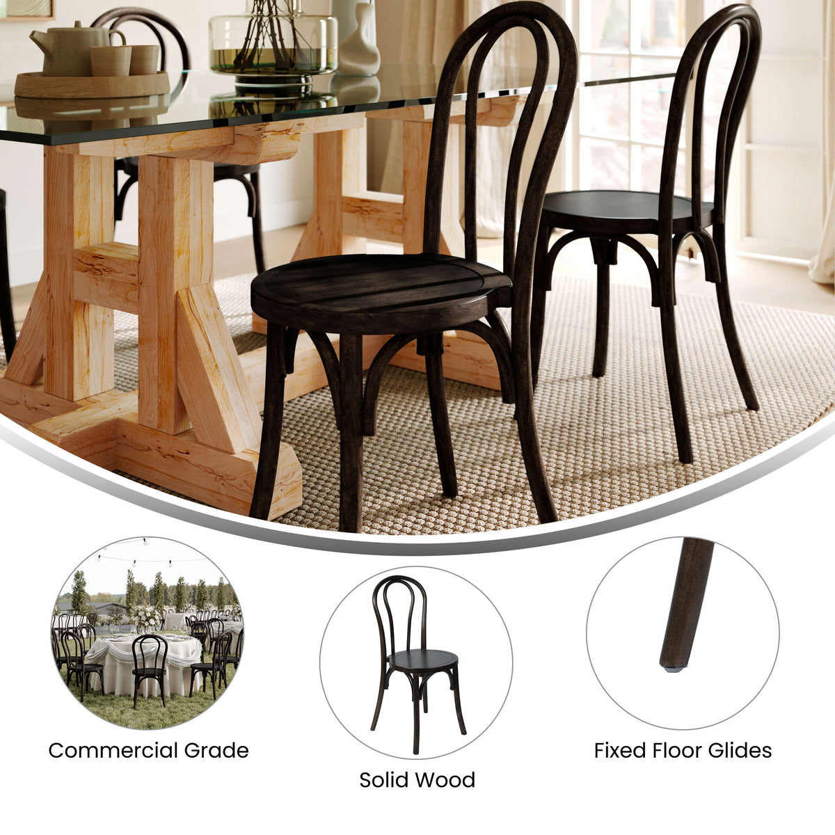 Early American Wood |#| Thonet Solid Wood Stackable Dining Chair with Fixed Floor Glides in EA.