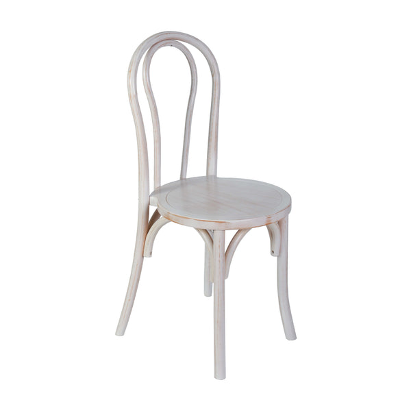 White Wash |#| Thonet Solid Wood Stackable Dining Chair with Fixed Floor Glides in White Wash