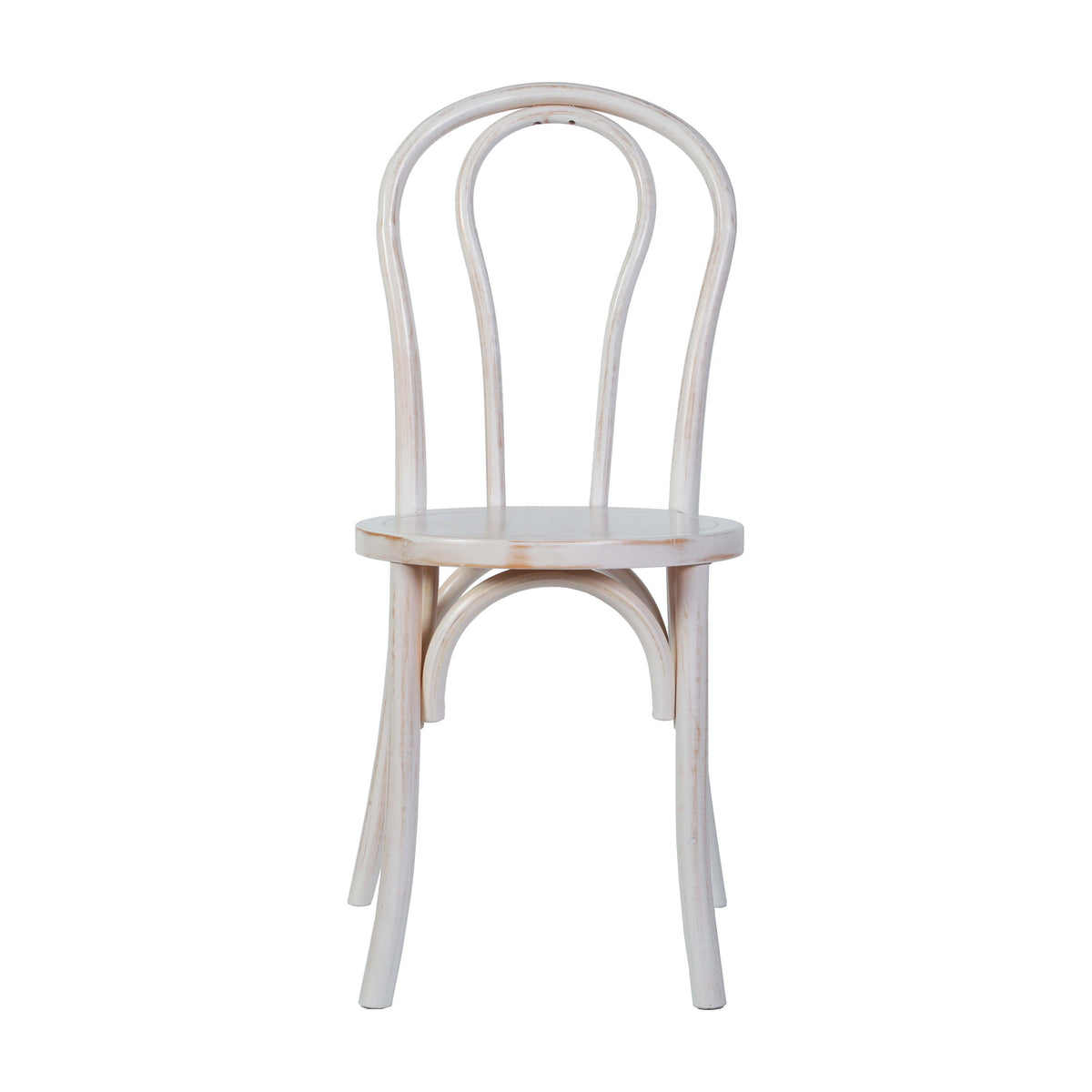 White Wash |#| Thonet Solid Wood Stackable Dining Chair with Fixed Floor Glides in White Wash