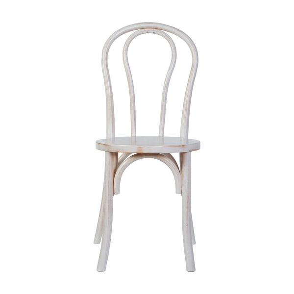 White Wash |#| Thonet Solid Wood Stackable Dining Chair with Fixed Floor Glides in White Wash